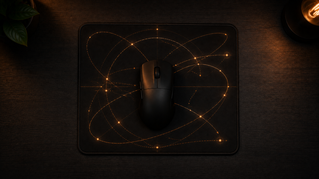Diagram illustrating cursor tracking paths and DPI sensitivity vectors on a small mousepad.