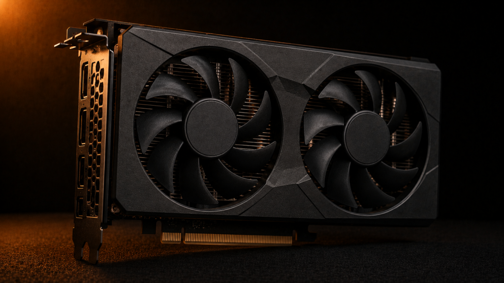 Close up of the compact dual fan shroud on the ASUS Dual RTX 4070.